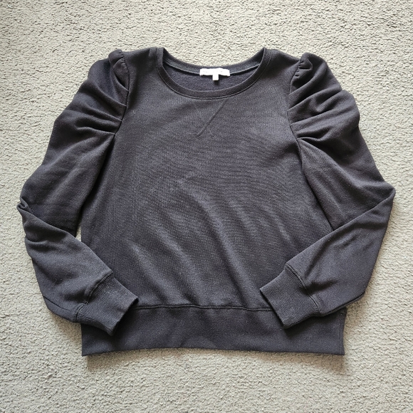 REBECCA MINKOFF Women's Janine Puff Sleeve Sweatshirt Small Black Quiet Luxury - Picture 2 of 12